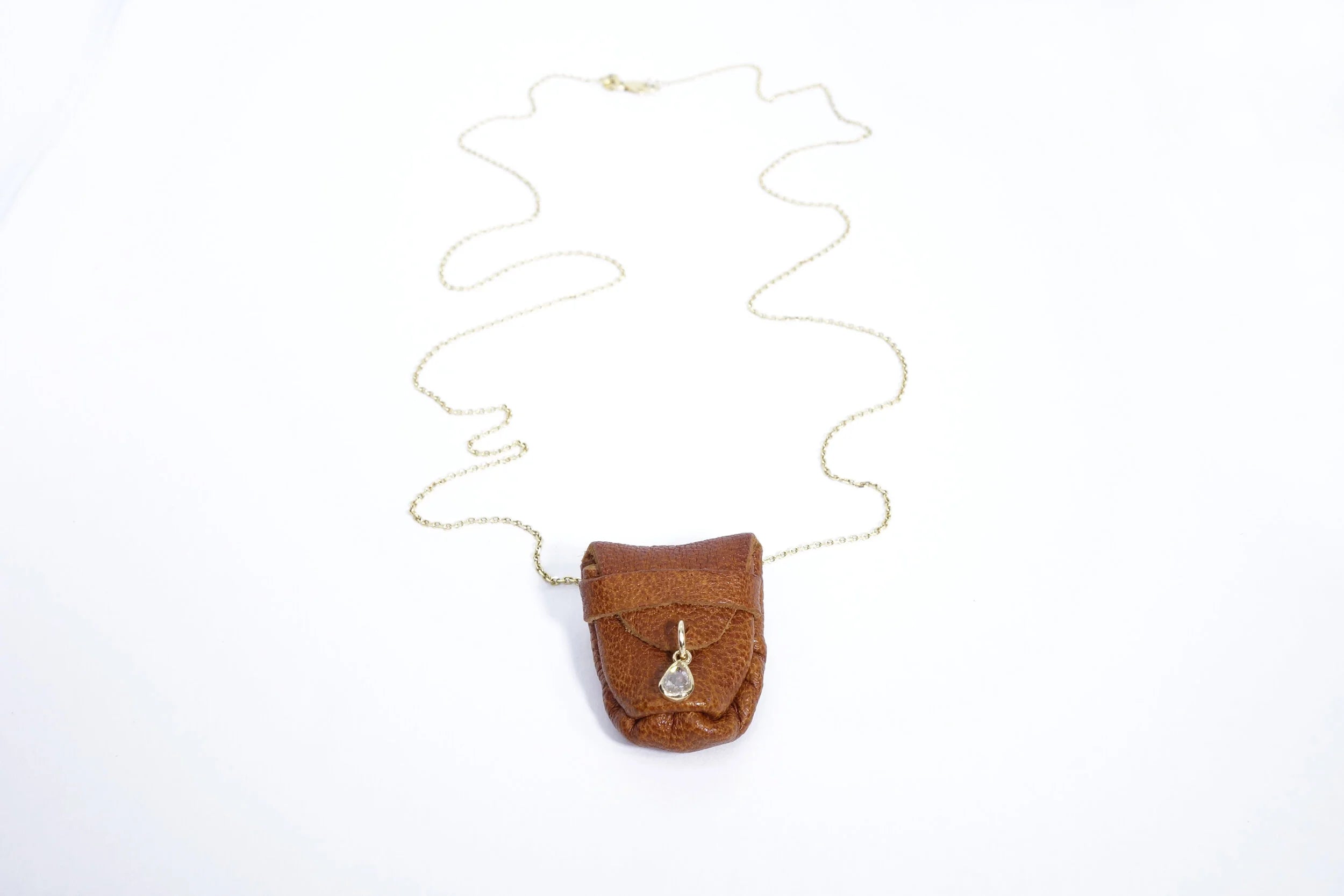 Talisman Fine Jewelry Rose Cut Diamond Talisman Pouch Necklace in Leather & 14k Gold