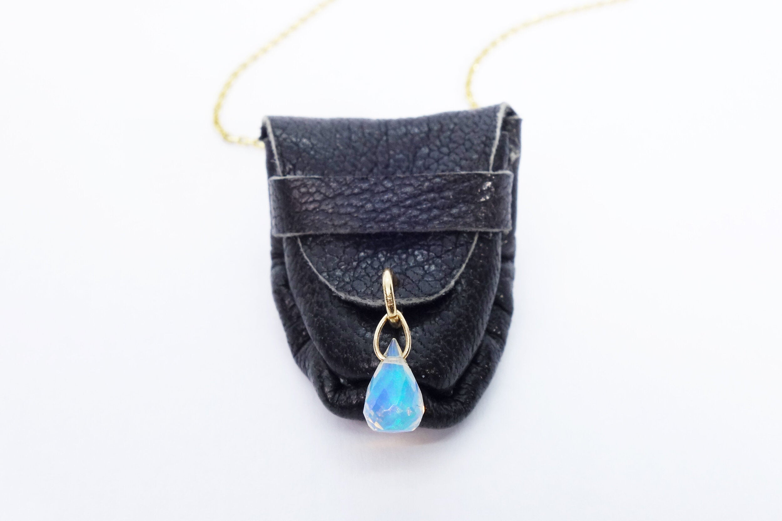 Talisman Fine Jewelry Opal Talisman Pouch Necklace in Opal, Leather & 14k Gold