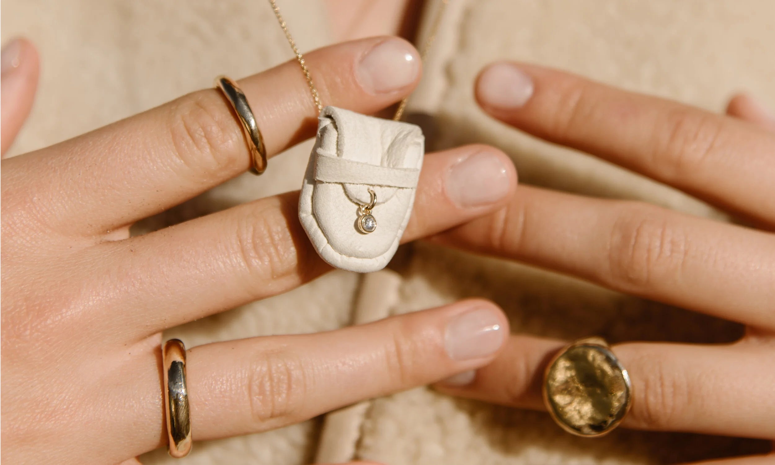 Talisman Fine Jewelry Brilliant Diamond Talisman Pouch Necklace in Leather, Diamond & 14k Gold