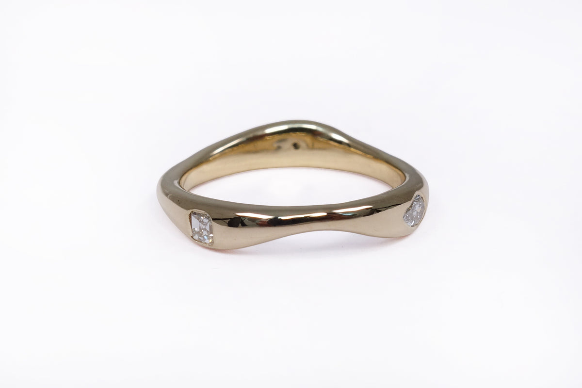 talisman fine jewelry constellation ring in 14k recycled gold and three mismatched natural diamonds
