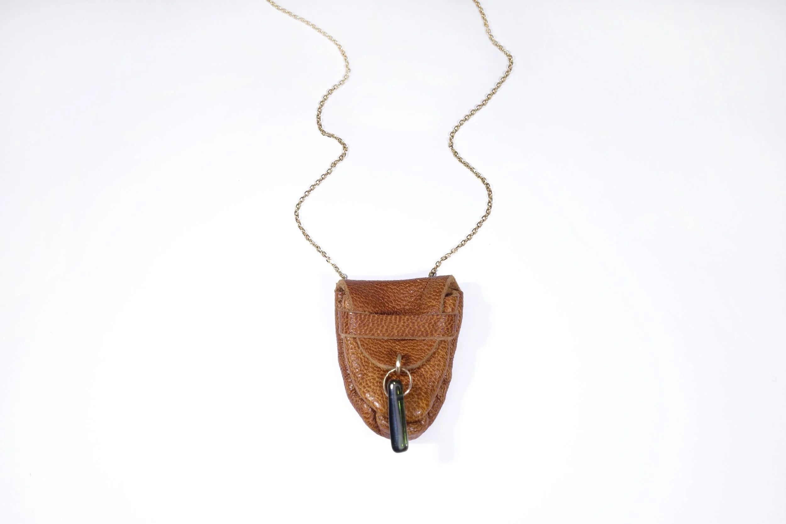 Talisman Fine Jewelry Tourmaline Talisman Pouch Necklace in Leather & 14k Gold