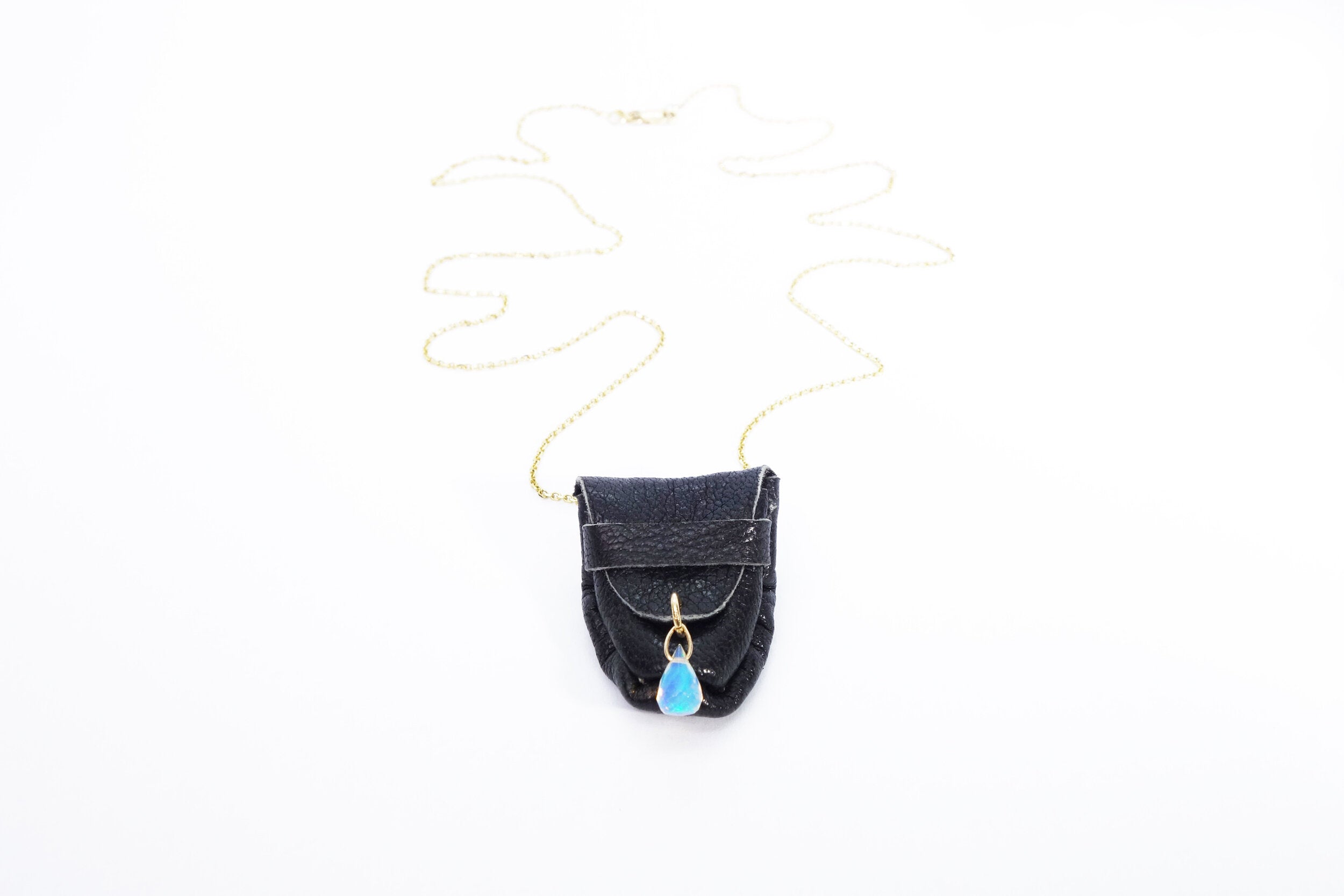 Talisman Fine Jewelry Opal Talisman Pouch Necklace in Opal, Leather & 14k Gold