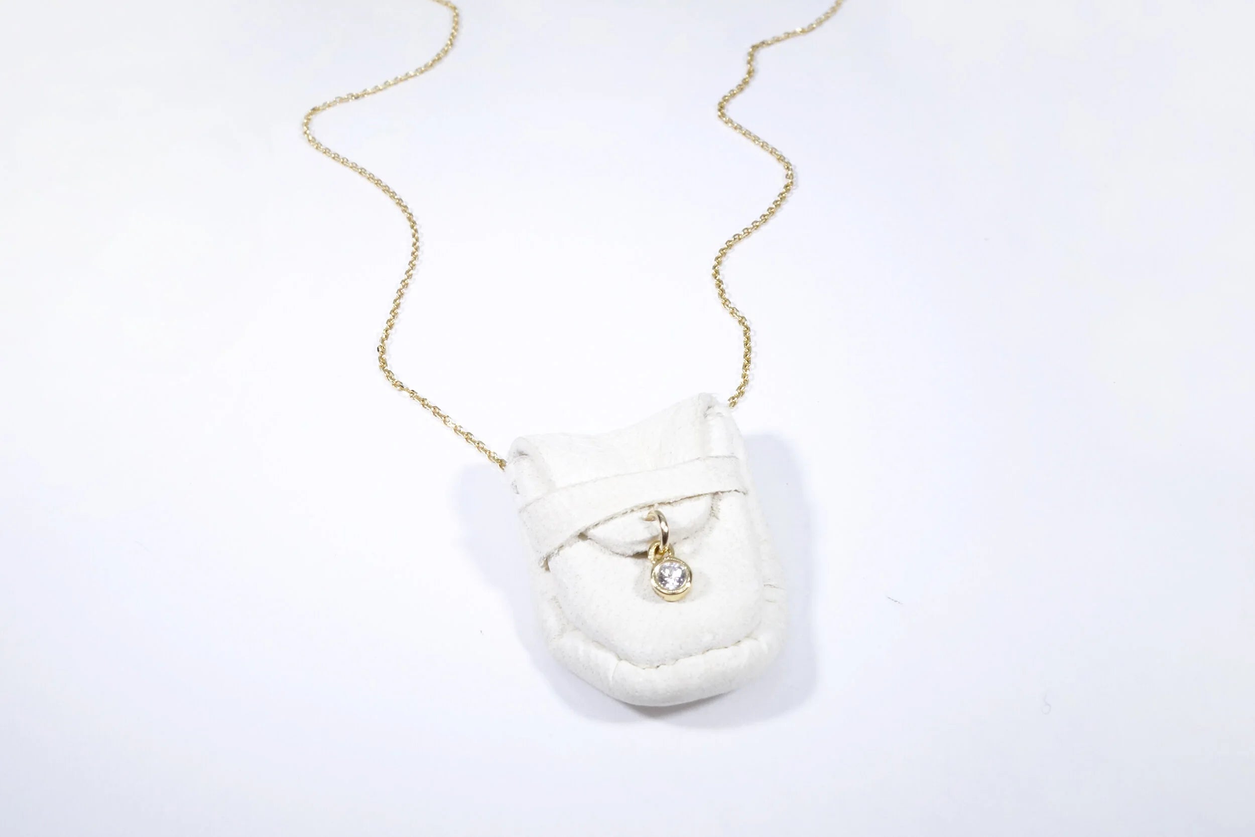 Talisman Fine Jewelry Brilliant Diamond Talisman Pouch Necklace in Leather, Diamond & 14k Gold