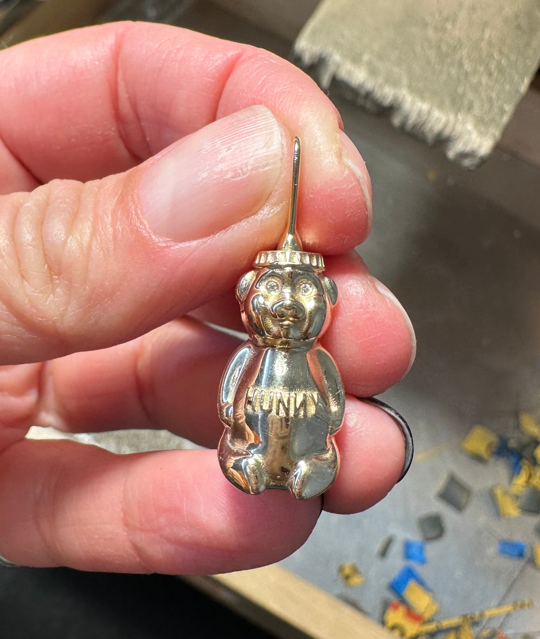 custom 14k gold honey bear pendant by talisman fine jewelry