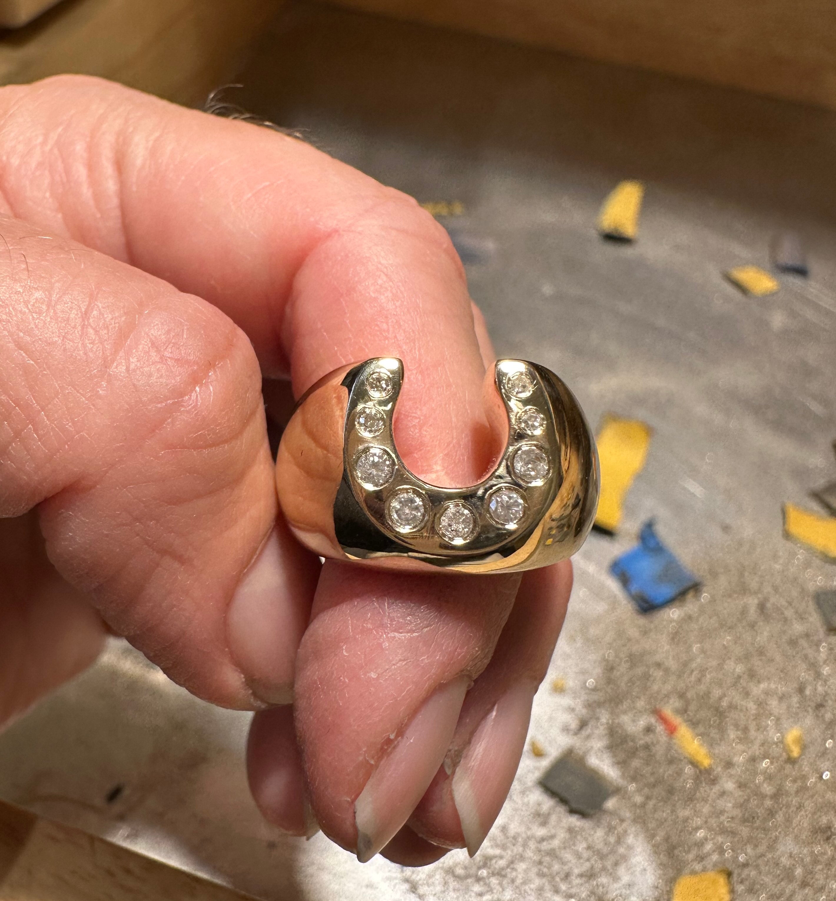 custom chunky diamond horseshoe ring by talisman fine jewelry