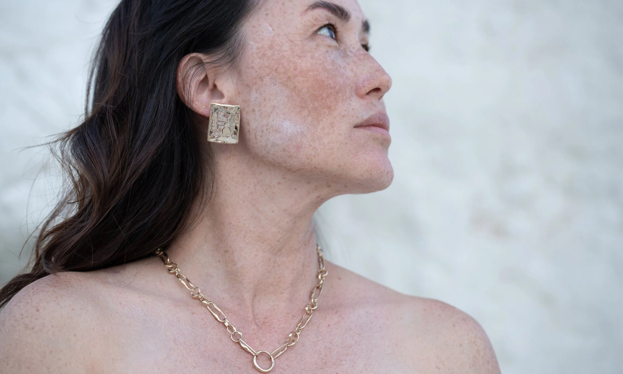 Sunshine Fox in the Plane Earrings and Metanoia Chain. Both completely handmade in recycled 14k gold.