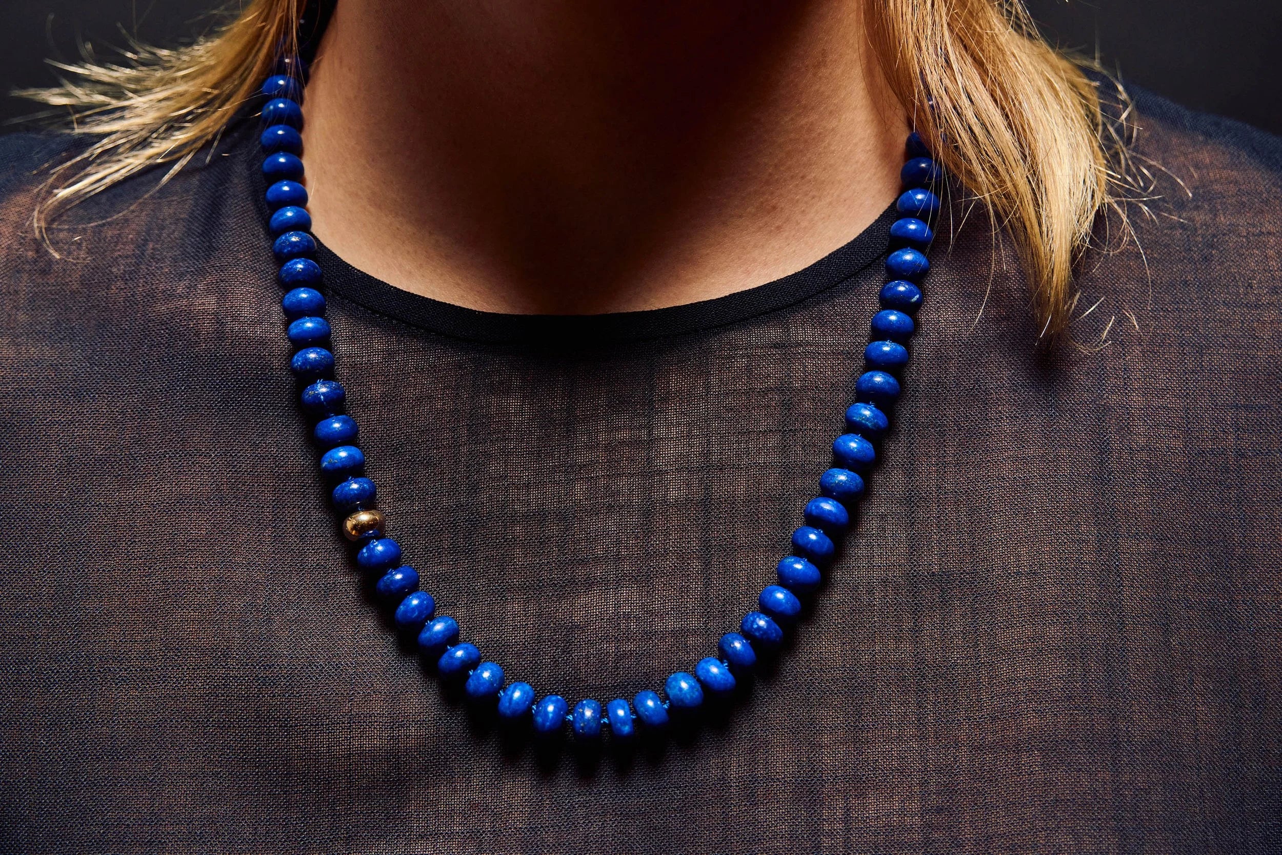 Talisman Fine Jewelry Prayer Necklace in Lapis in Lapis Lazuli & 14k Recycled Gold